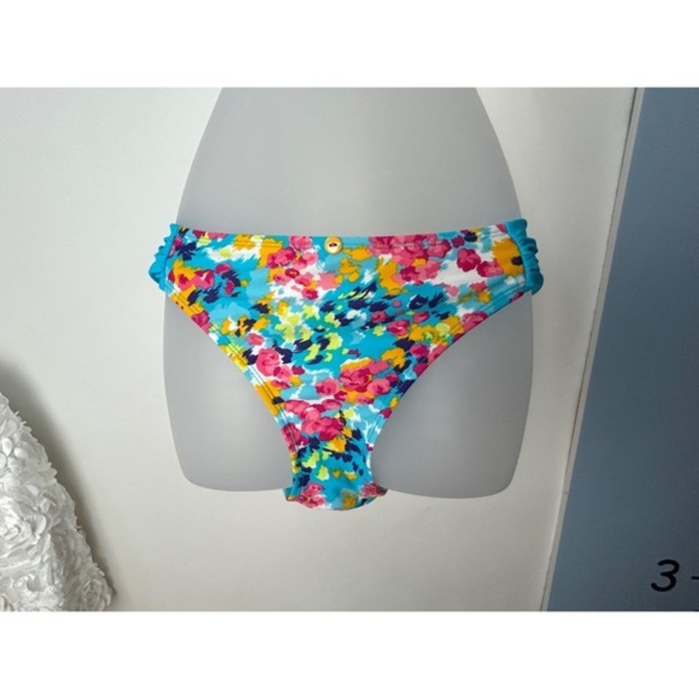 Cleo Blue Floral‎ Bikini Bottoms XL Resortwear Beach Vacation